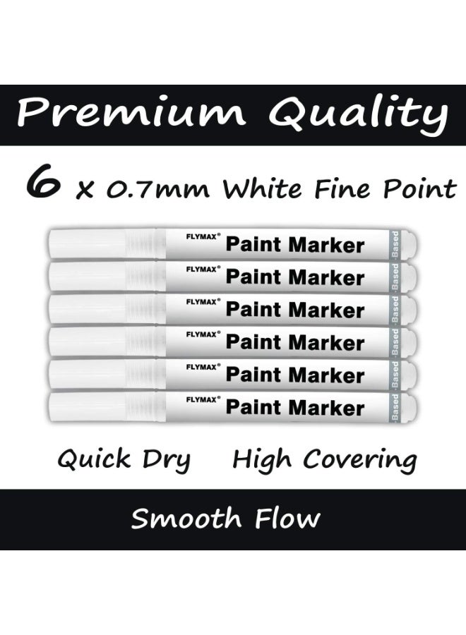 FLYMAX 6 x 0.7mm White Markers for Wood, Stone, Plastic, Leather, Stone, Metal, Canvas, Ceramic, Extra Fine Point, Opaque Ink - Image 2